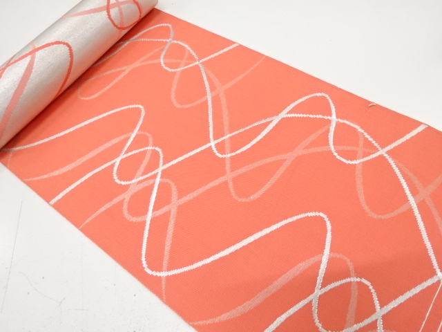 JAPANESE KIMONO / ANTIQUE BOLT FOR HASSUN OBI / WOVEN LINE DRAWING